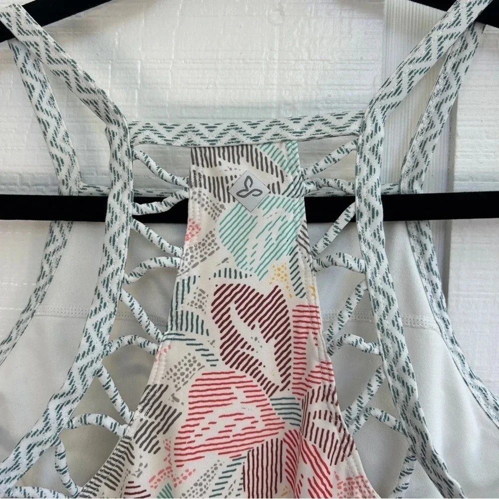 PrAna Cream & Colorful Hawaiian Flower Print Athletic Performance Mini Dress XS - Picture 4 of 9